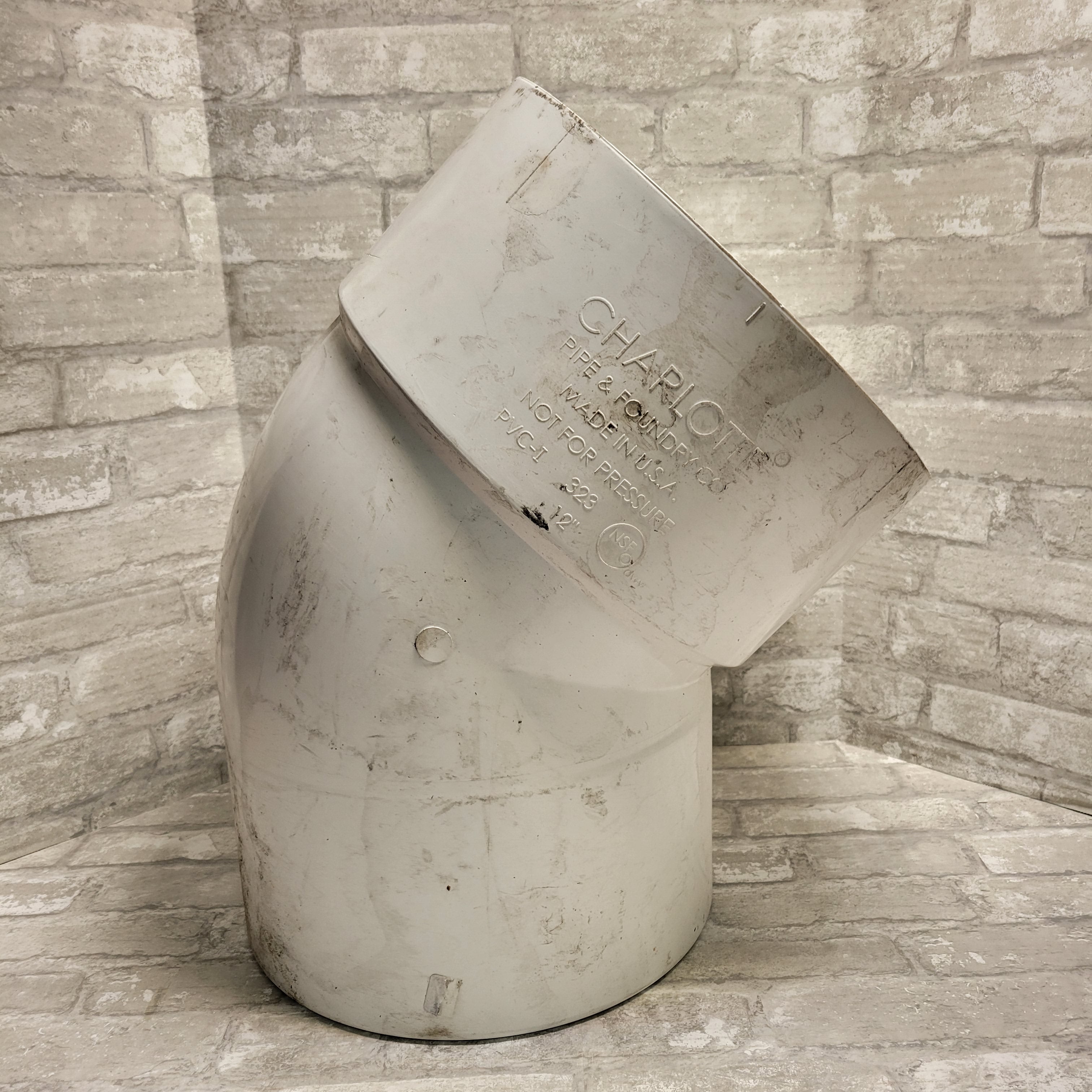 Charlotte Pipe 323 12 inch 45 Deg PVC DWV Street Elbow, Hub x Spigot (8120609046766)
